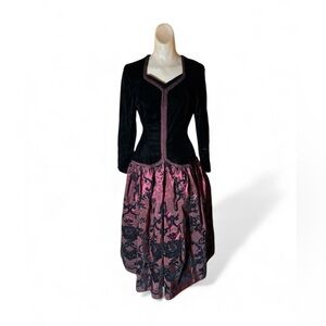 Vintage 80s Scott McClintock Velvet Taffeta Holiday Dress Whimsigoth Baroque SM